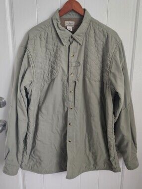 L.L. Bean Mens XL Beige Long Sleeve Button Up Hiking, Field, Hunting Lined Shirt